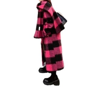 Parka scozzese dalla vestibilità ampia di grandi dimensioni, lungo, spesso, caldo, cappotto di lana, nuova moda donna a maniche lunghe, marea autunno