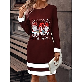 Women's Christmas Dress Sweatshirt Dress Mini Dress Active Fashion Outdoor Christmas Holiday Crew Neck Print Santa Claus Loose Fit Black Wine Green S M L XL XX9709912