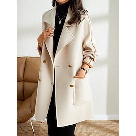 Women's Pea Coat Winter Coat Double Breasted Notched Lapel Trench Coat Thermal Warm OvercoatFall Windproof Long Coat with Pocket Outerwear Long Sleeve Black Wh9723199