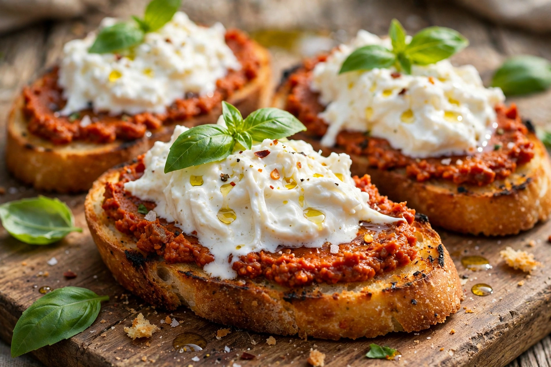 Bruschette con la ‘nduja  stracciatella / burrata (per smorzare il piccante)
