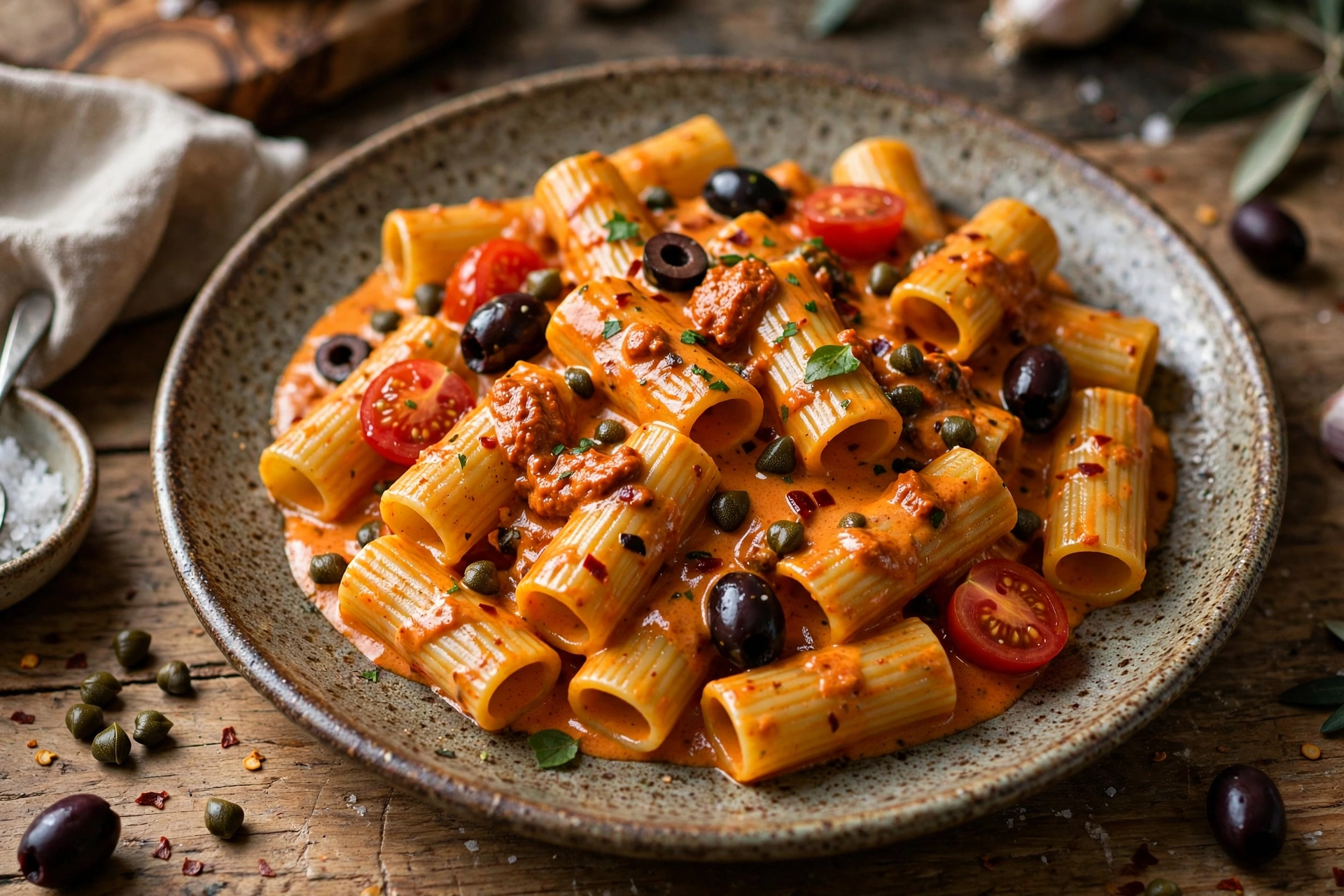 Rigatoni alla puttanesca e nduja